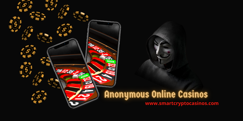 Anonymous online casinos man with mask coins dropping phone on a black background 